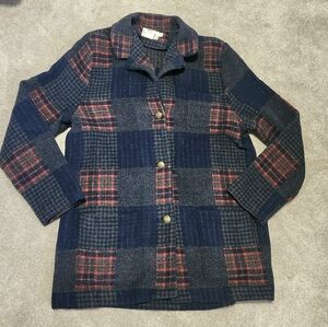 Vintage Womens Wool Blend Patchwork Blue & Red Jacke By Portraits Size Medium